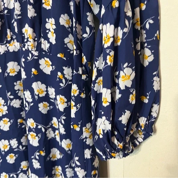 NWT Collective Concepts Blue Floral Quarter Peasant Sleeve Midi Dress Sz Large - Picture 3 of 7